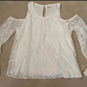 Hollister Lace White Cutout Sleeve Peasant Top-Size Small